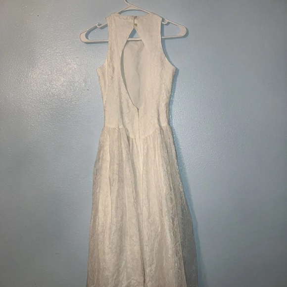Gunne Sax Full Lace White Open Back Tea Length Dress Wedding Size 3 - Picture 9 of 11